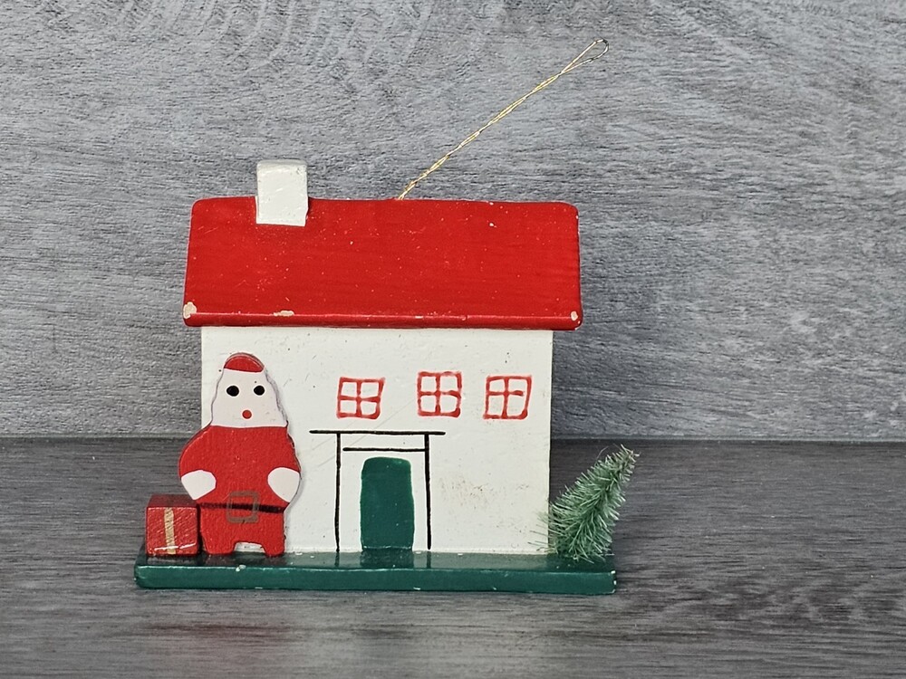 Kurt S. Adler Vintage Handcrafted Wooden Ornament House w/Santa, Tree 203a